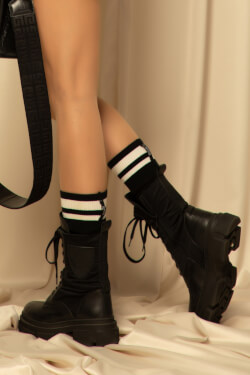 3/4 Black knit socks