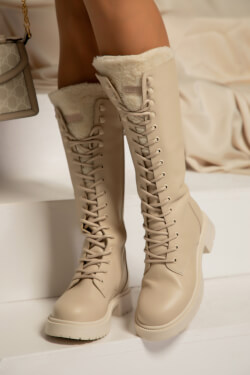 Bold Step Ankle Boots - Soft beige