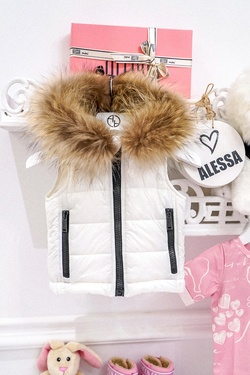 Fluffy Dreams Mini genuine fur vest - ecru