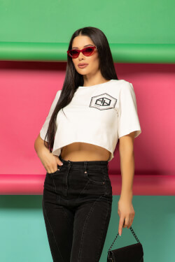 For Your Eyes Only Short Cotton T-Shirt - Ecru