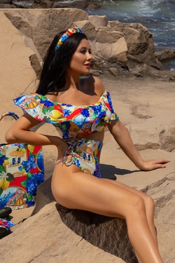 Paradise in Positano Swimsuit Crop Top Ruffles