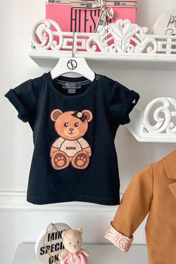 Alessa Bear Mini Cotton T-Shirt - Black