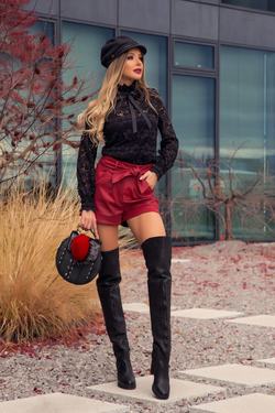 Red Attraction leather shorts - burgundy