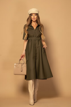 Elevated Essentials Dress-Trench - Military