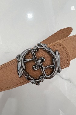 Rococo Logo Nude Belt - Narrow With Dark Nickel Buckle