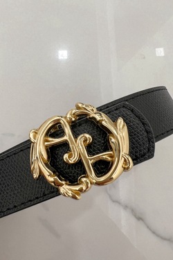 Rococo Logo Black Belt - Narrow with Gold Buckle