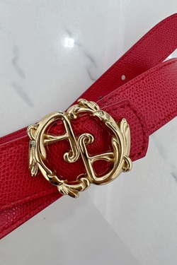 Rococo Logo Narrow Red Belt - Golden Buckle