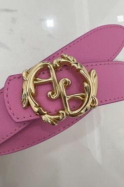 Rococo Logo Cold Pink Belt - Narrow with Gold Buckle