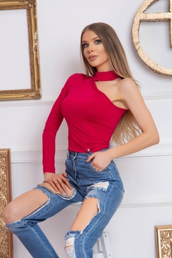 Blouse With One Sleeve - Raspberry