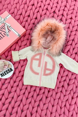 Alessa mini Knit Cardigan with Logo - Cream
