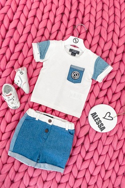 Alessa Mini Denim T-Shirt - Ecru