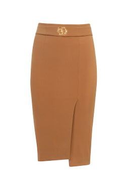 Office Star Skirt with Built-in Belt - Brown