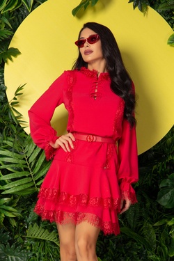 Mind Over Matter Dress Ruffles - Red Lace