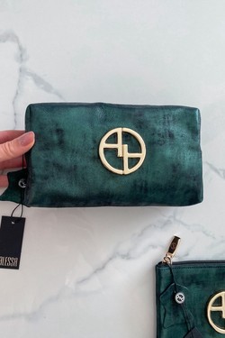 Dark emerald leather wallet - large