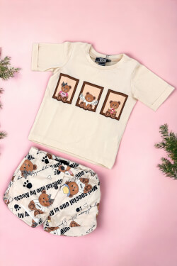 Bear Hug Mini Cotton T-Shirt - Soft Beige