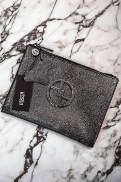 Crispy Graphite Natural Leather Pouch - Small